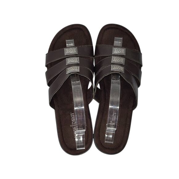 MINNETONKA Brown Leather Slip On Sandals Western Boho Women's Size 10 - Picture 2 of 16